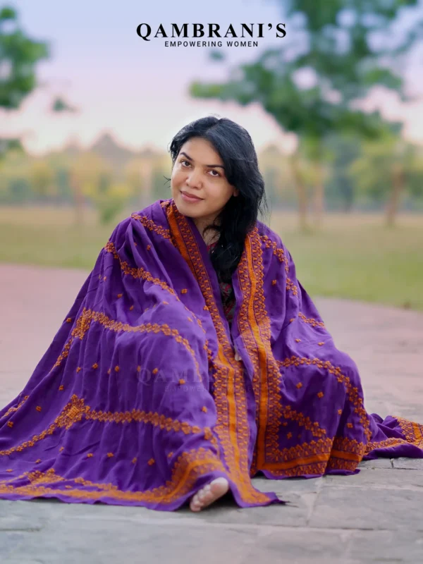 Handmade Balochi Shawl Chadar  – Voilet with Bright Orange Embroidery